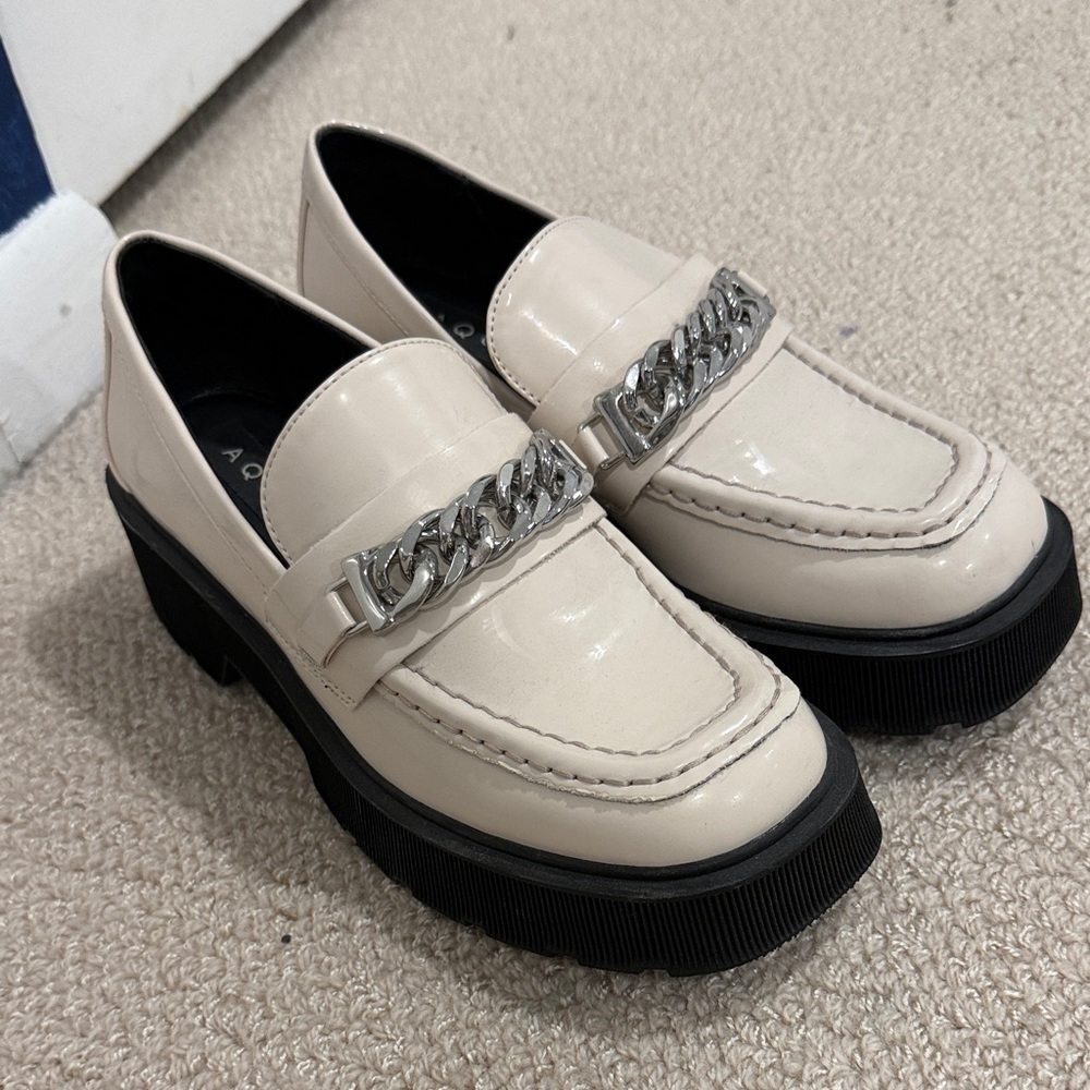 Aqua Blake patent cream loafers